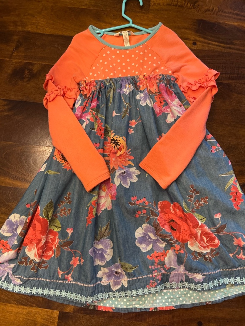 Matilda Jane Coral Ruffle Sleeve Floral Denim-Blue Dress